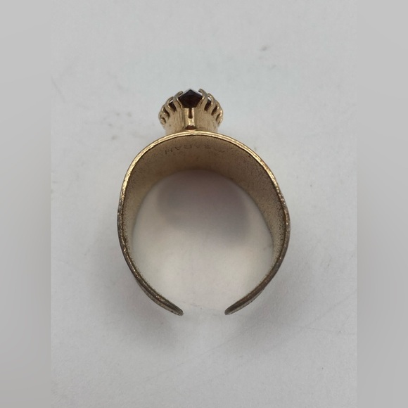 Vintage Sarah Coventry Jewelry Ring Gold Tone With Amber Marquise Stone Signed - Picture 7 of 8